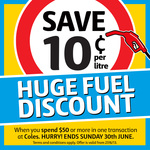 Coles Fuel Discount 10c/L Discount on Purchases $50 or More (Again)