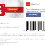 $5 off When You Spend $30 or More at Liquorland ($10 When Combined with AMEX Credit)