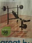 Weight Bench + Barbell + 36kg Free-Weights for $98 @ BIG W