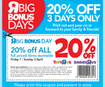 20% off Toys 'R' Us Store Wide with Coupon