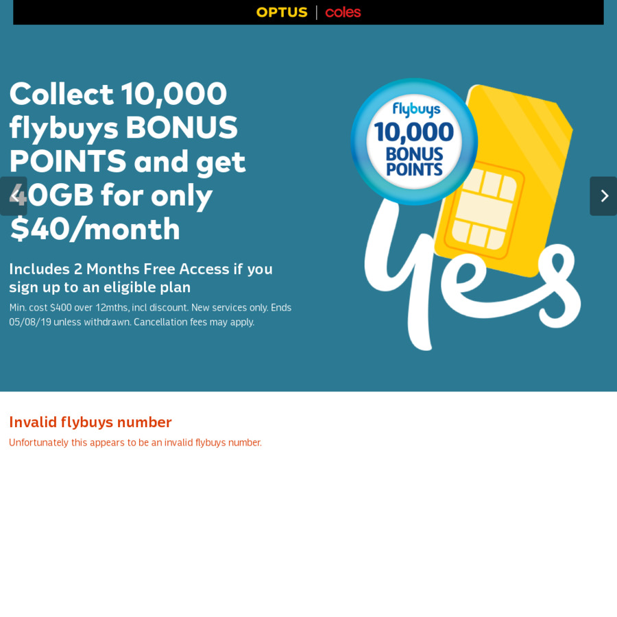 Optus $40/Month 12 Month BYO Plan - 10,000 Bonus Flybuys Points &amp; 2