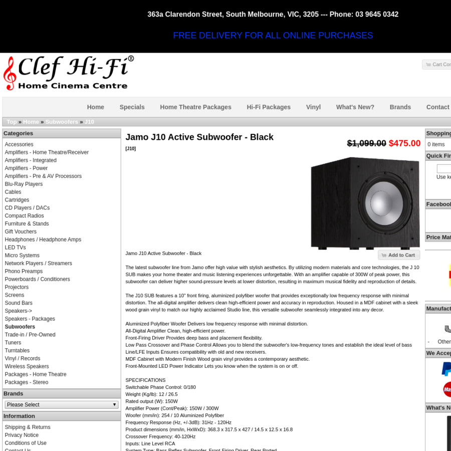 Jamo j hot sale 10 subwoofer