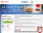 Hotelclub Flash Sale Oaks on Collins Melbourne Hotel from $119/Nt, (Compared to $213 Next Best Price on Hotelscombined)