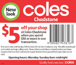 $5 off Your Shop at Coles Chadstone When You Spend $50 or More in One Transaction