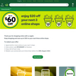 $20 off Next 3 Shops w/ $120 Spend @ Woolworths Online