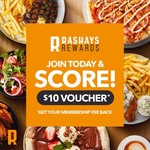 Receive $10 Voucher for Signing up to Rashays Rewards Membership (Costs $10 Per Year) @ Rashays (New Members)