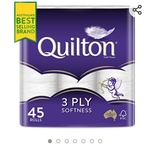 Quilton 3 Ply Toilet Tissue Pack of 45 $9 + $4.99 shipping on Amazon