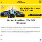Win a Set of 4 Dunlop Sport Maxx 060+ Tyres Worth up to $2,500 from Dunlop