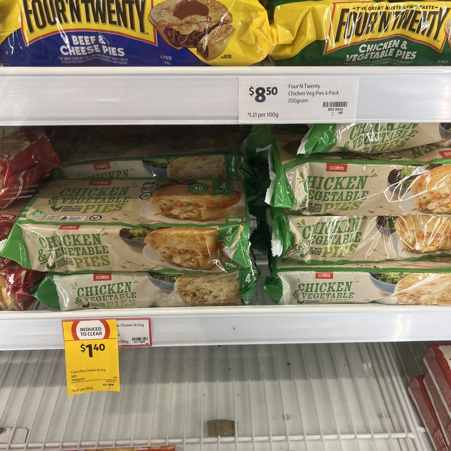 [VIC] Coles Chicken & Vegetable Pies 4pk 700g 1.40 Coles (Caulfield) OzBargain
