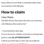 $25 off your First Uber Ride with Afterpay (No Minimum Spend, New Users Only) @ Uber