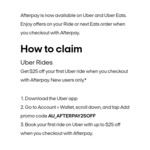 $25 off your First Uber Ride with Afterpay (No Minimum Spend, New Users Only) @ Uber