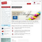 Staples 15% off NRMA Members + Free Delivery + $10 off over $65+ Spending
