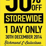 ACG Wine. 50% off Storewide. INSTORE Only at Richmond and Balaclava VIC. 30th December Only
