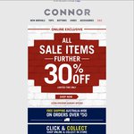 Connor Further 30 % off, Selected Polos N Ts for $7, Shirts from $13. Free Click N Collect