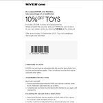 Myer One Member - 10% off Toys