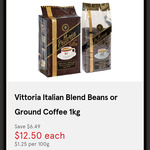 Vittoria Italian Blend Coffee 1kg $12.50 @ IGA