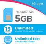 Lebara Medium Plan - 180 Days Starter Pack $99 (Unlimited Calls, SMS, 5GB/Month, Unlimited Calls to 15 Selected Countries)