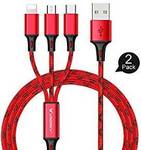 2x VRORKV USB Multi 3in1 Charging Cable Nylon Braided 1.2m $12.59 + Delivery ($0 with Prime/ $39 Spend) @ LUOKE Amazon AU