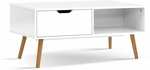 Artiss Coffee Table Storage Drawer Open Shelf Wooden Legs Scandinavian White $99.95 + Free Delivery @ Kogan