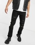 Versace Jeans Couture Ripped Slim Fit Jean in Black $392.50 (Was $604) @ ASOS