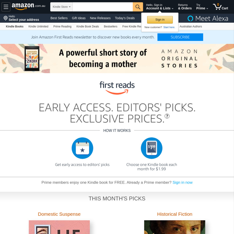 [Prime, eBook] Amazon First Reads Early Access + Choose 1 of The 8