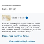 AmEx Statement Credits - The Reject Shop: Spend $20 or More, Get $5 Back (In-store Only) @ American Express
