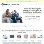 20% off Heater and Air Conditioner Repair & Service @ Quick Air