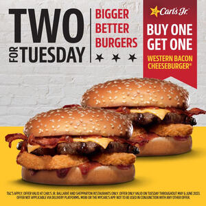 [VIC] Buy 1 Get 1 Free Western Bacon Cheeseburger on Tuesdays @ Carl's ...