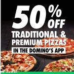50% off Large Premium and Traditional Pizzas (Pickup/Delivery) @ Domino's via App