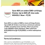 40% off at Krispy Kreme ($40 Min Spend, $20 Max Saving) @ DoorDash