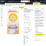 Vitasoy Unsweetened Long Life Oat Milk 1L $1.65 @amazon (free delivery with prime)