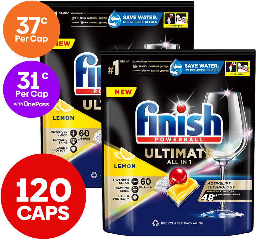 [OnePass] 120 Finish Powerball Ultimate All in 1 Dishwashing Caps Lemon ...