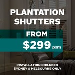 Full Service Melbourne and Sydney Plantation Shutters Only PVC $299psm and Timber $329psm @ BlindsCity.com.au