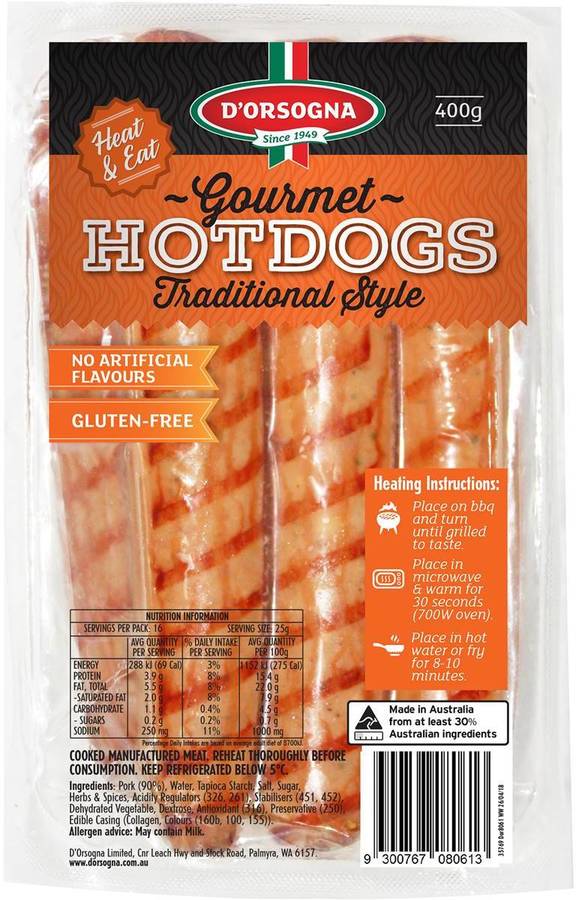 Dorsogna Gourmet Hot Dog Traditional 400g 2 80 Was 6 Or 4 Depending On Stores Woolworths Ozbargain