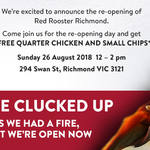 [VIC] 150 Free Qtr Chicken & Small Chips this Sunday 12-2 PM @ Red Rooster Richmond (Grand Reopening)