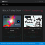 Affinity Software 30% off. Affinity Designer or Photo Mac/PC ($54.99 was $79.99), iPad versions ($21.99 was $30.99)