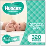 Huggies Fragrance Free Baby Wipes 320pk (4x 80 Pack) $10 + Delivery (Free with Prime / $49 Spend) @ Amazon AU