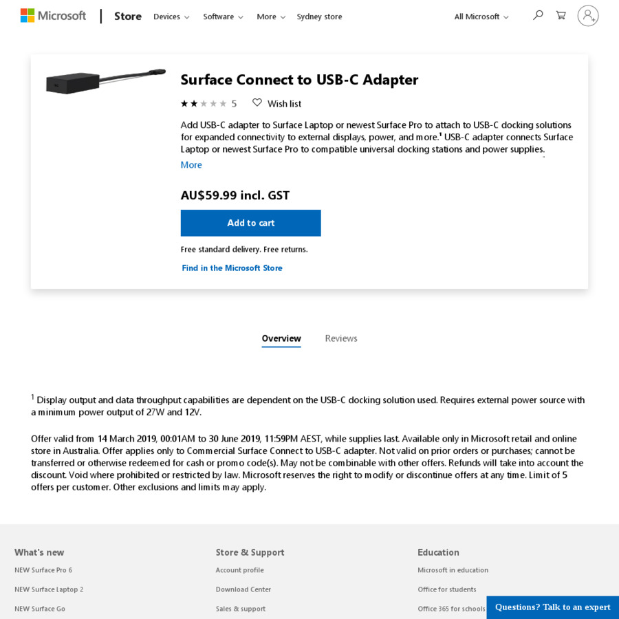 Surface Connect To Usb C Adapter 59 99 Microsoft Store Ozbargain