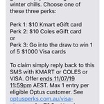 Free $10 Coles or Kmart eGift Card through Optus Perks SMS