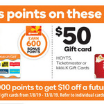 Earn 600 Points (Worth $3) on $30 Ultimate GC, 1000 Points (Worth $5) on $50 Hoyts, Ticketmaster or Kikki.K GC @ Woolworths