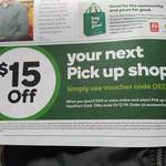 [VIC] $15 off Your Next $160+ Pick up Shop @ Woolworths, Hawthorn East