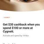 Commbank Rewards: $30 Cashback When You Spend $100 or More @ Cygnett