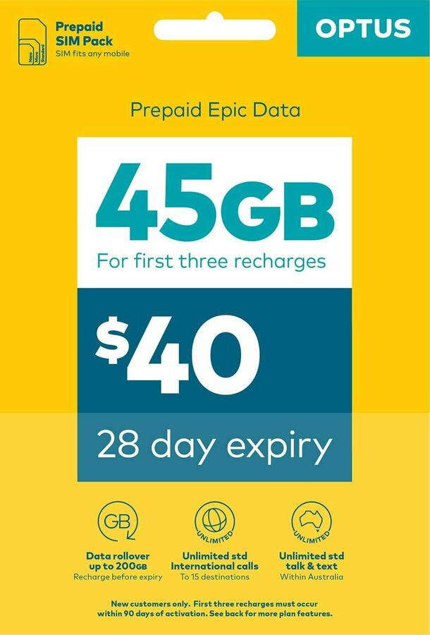 [Prime] Optus Prepaid $40 Voice Starter Kit - $15 Delivered @ Amazon AU