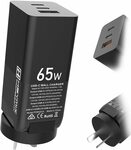 HEYMIX 65W Gan 3-Port (2 USB-C & 1 USB-A) PD QC Charger AU Plug SAA Cert (Black/White) $36.54 + Delivery @ AU Select Amazon AU