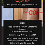 Same Day Delivery for $5 ($30 Min Spend, Order by 11am) @ Coles