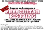 CANBERRA, Sat, 14th July 2012: DW Music Offers Free Guitar Restring (Strings + Labour)