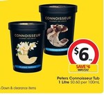 ½ Price: Connoisseur Ice Cream 1L Tub Varieties $6, Connoisseur Multipacks $4.75, Cadbury Tubs 1.2L $5 @ Coles