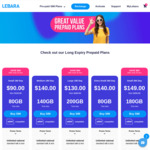 Lebara 360 Days Prepaid Plans 180GB/425GB $149/$199 @ Lebara