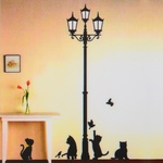 50x70cm Playing Cats and Birds under Street Lamp Removable Wall Sticker $2.92 Shipped