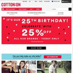 Cotton on 25% off Full Priced Items Online Only Standard Shipping $10